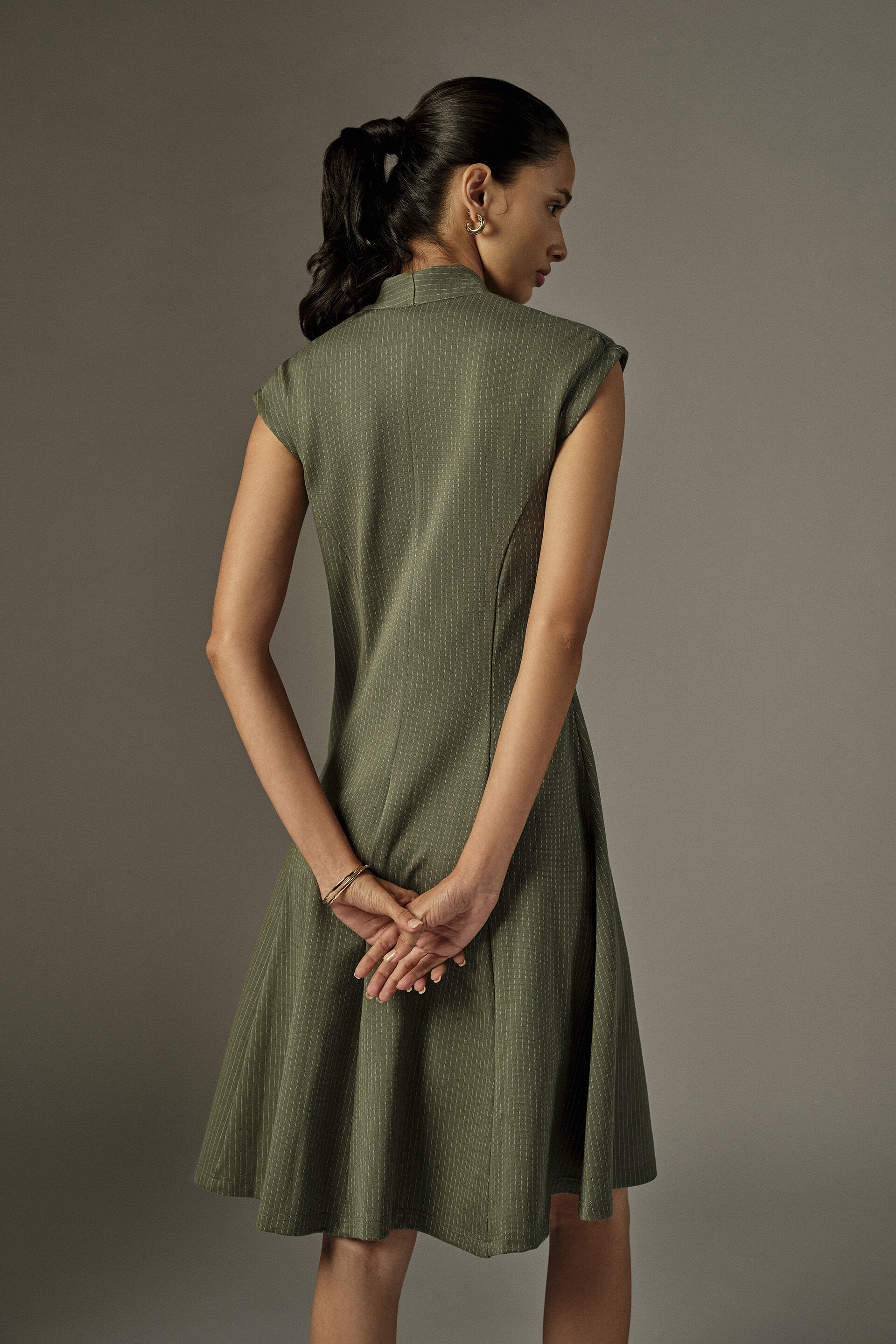 Fit & Flare Striped Mini Dress in Olive, Olive, image 5